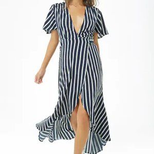 Medium navy and white wrap dress